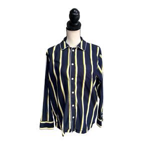 Sleepy Jones Henry Pajama Shirt Mens Small Navy Yellow Stripe Cotton